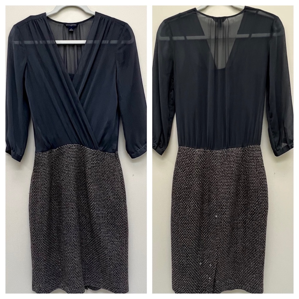 Banana Republic Factory 3/4 Sleeve Sheer Top Cocktail Dress Green Tan Size XS